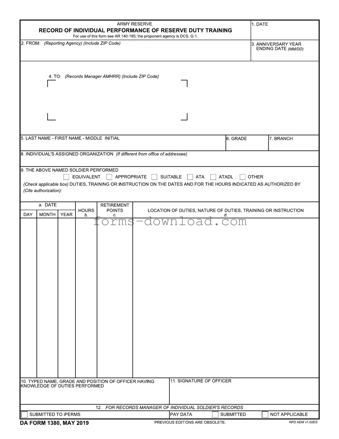Blank Da 1380 Form