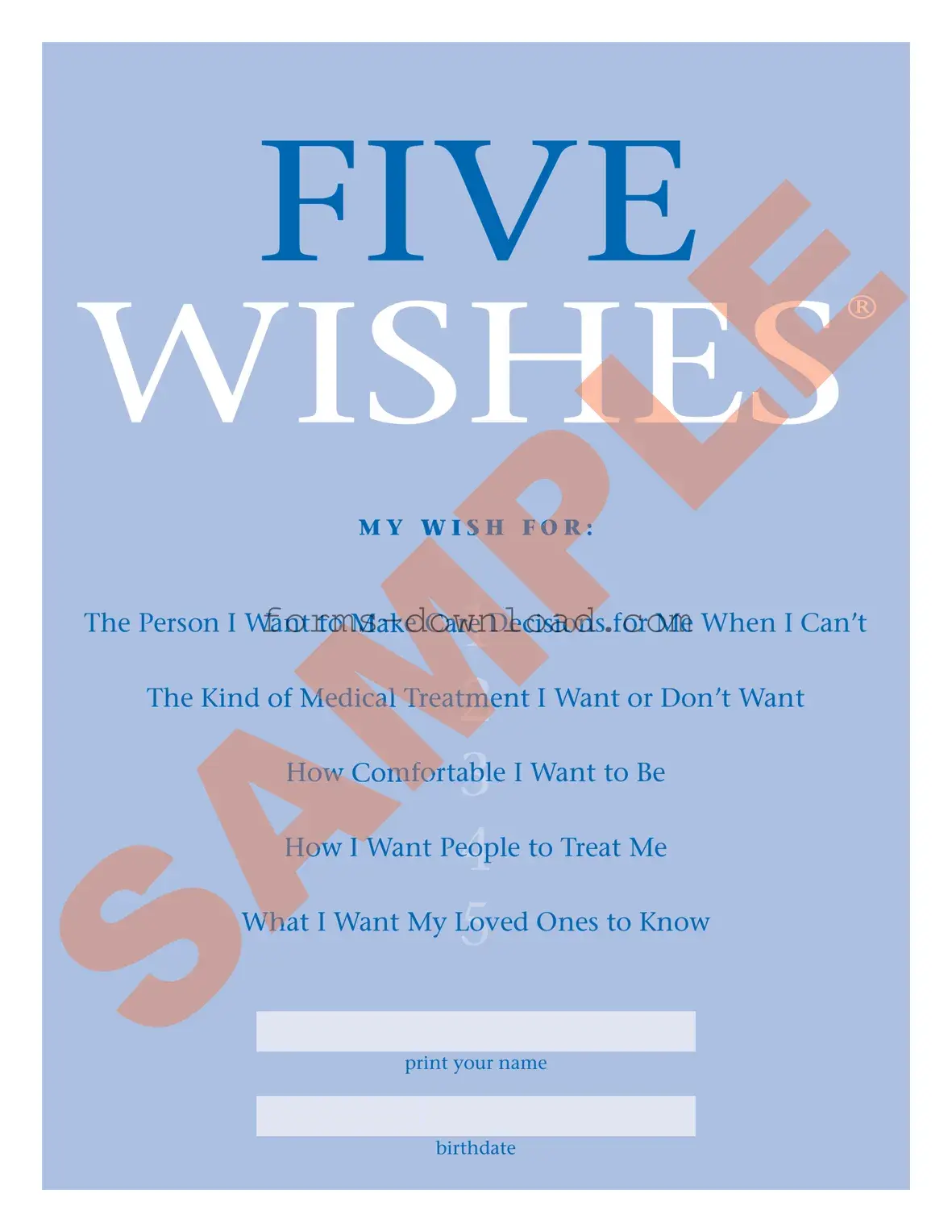 Blank 5 Wishes Document Form
