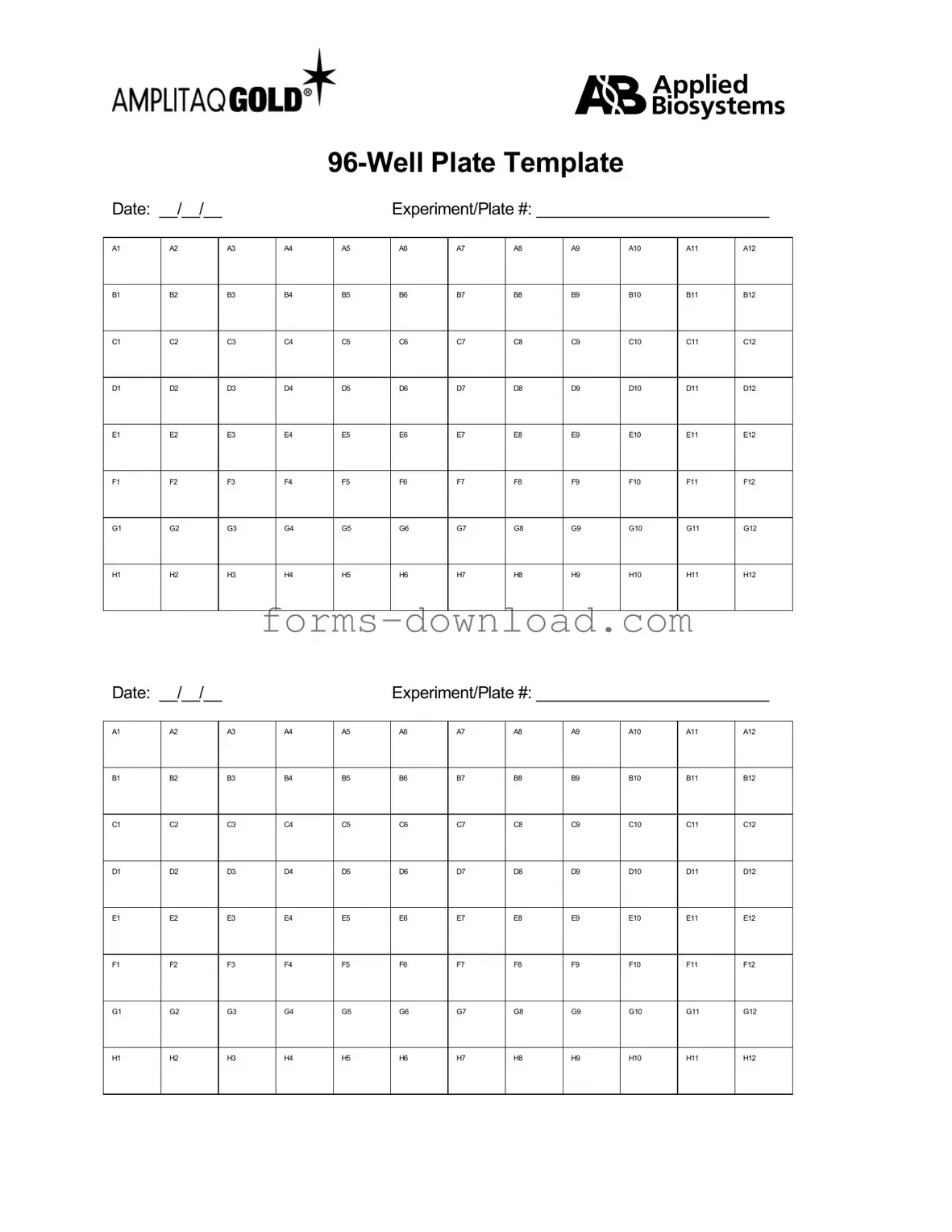 Blank 96 Well Form