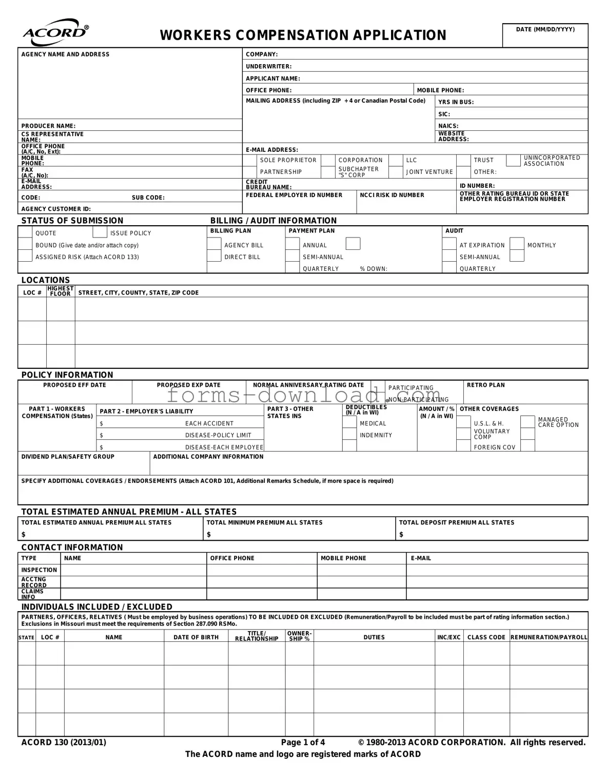 Blank Acord 130 Form
