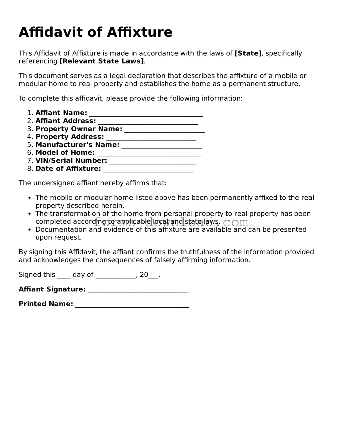 Fillable Affidavit of Affixture Form
