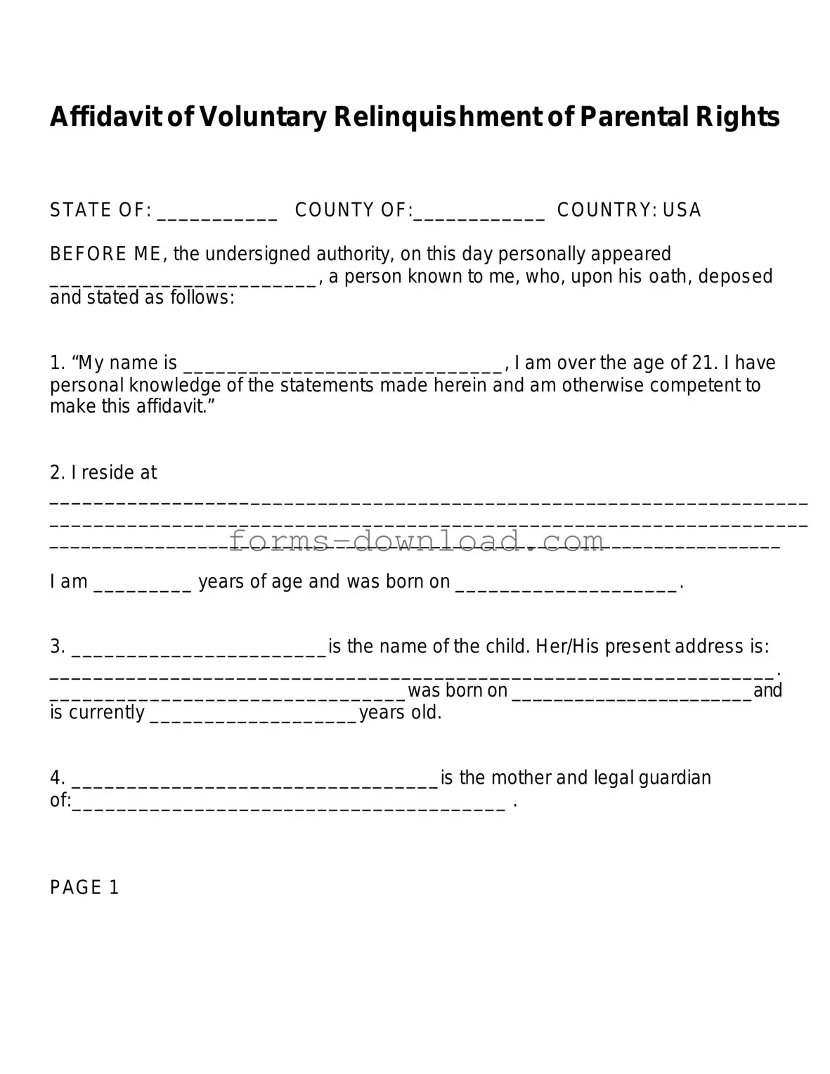 Blank Affidavit Parental Rights Form