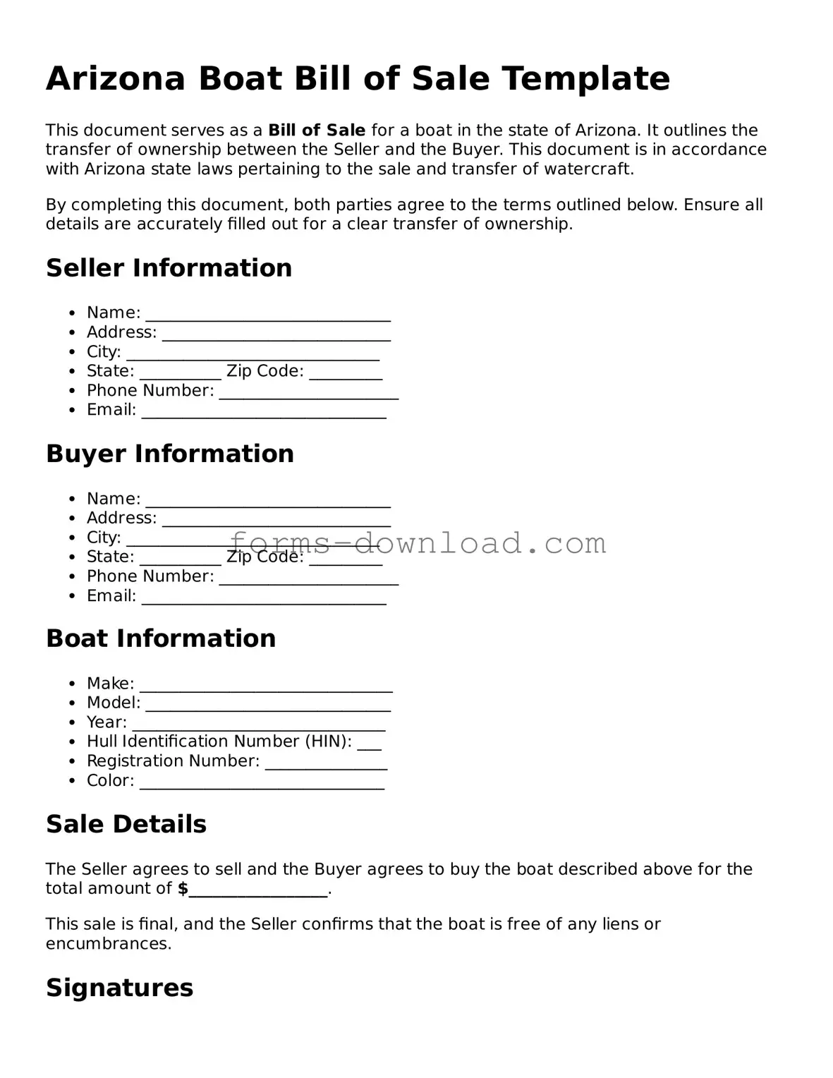 Attorney-Approved Boat Bill of Sale Document for the State of Arizona