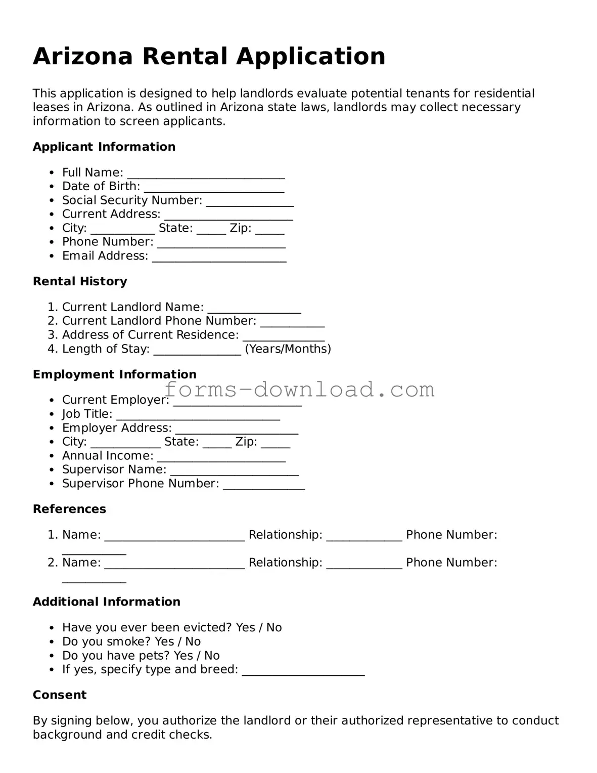 Attorney-Approved Rental Application Document for the State of Arizona