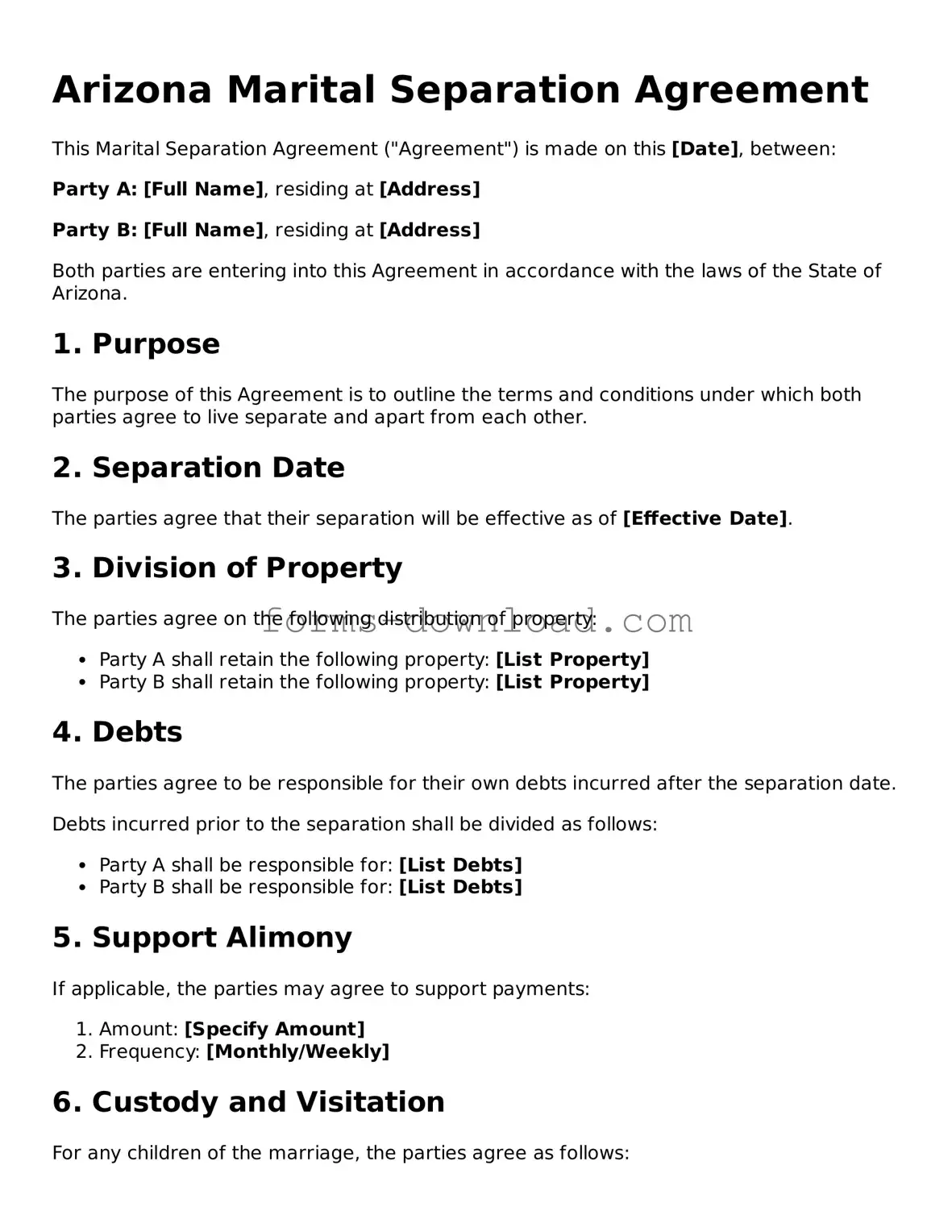 Attorney-Approved Marital Separation Agreement Document for the State of Arizona