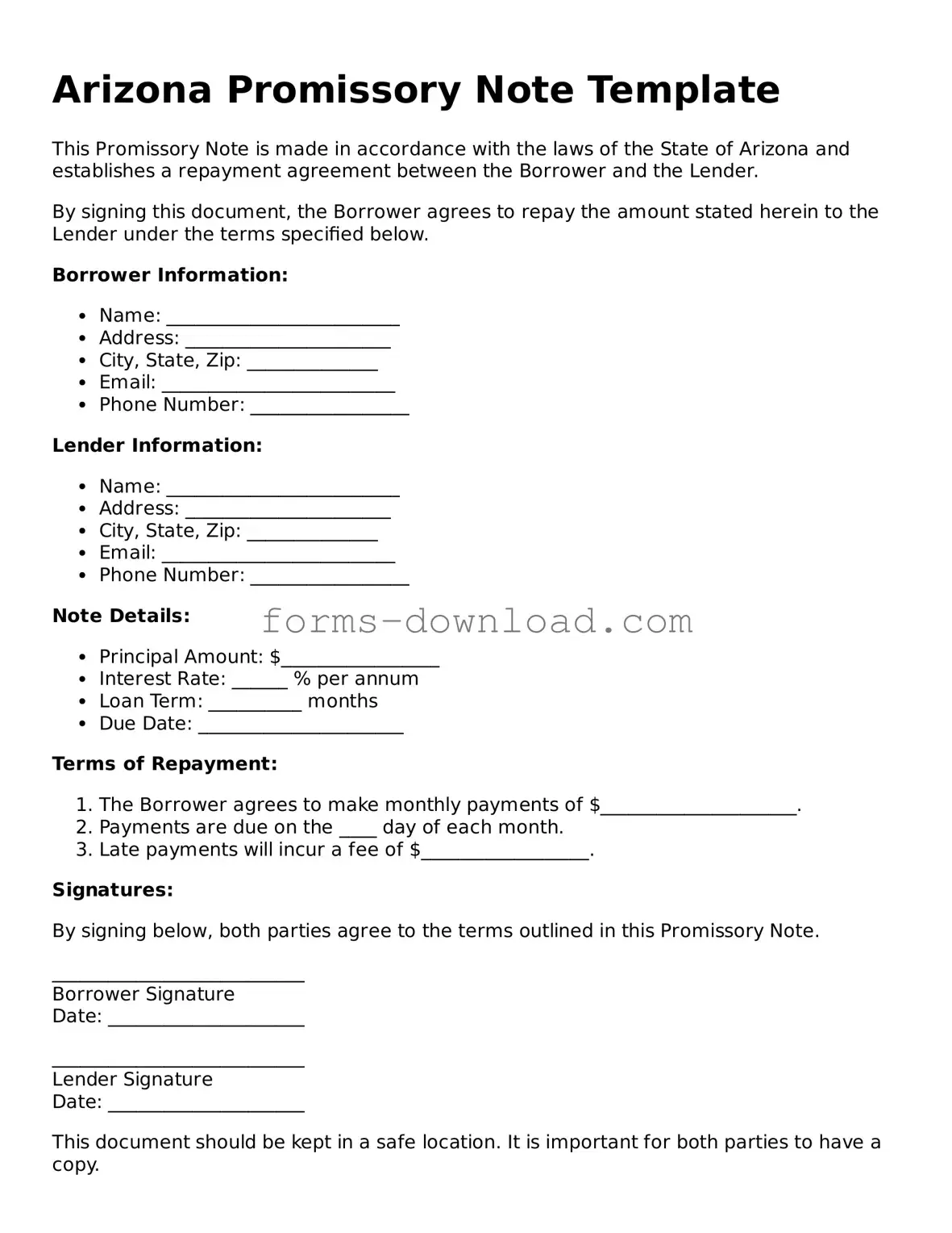 Attorney-Approved Promissory Note Document for the State of Arizona