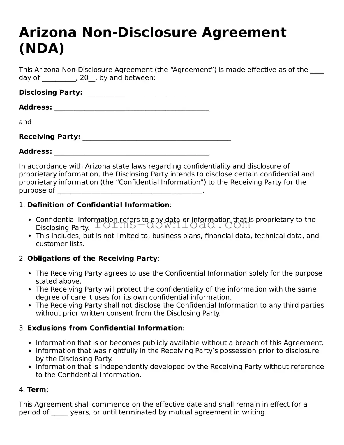 Attorney-Approved Non-disclosure Agreement Document for the State of Arizona