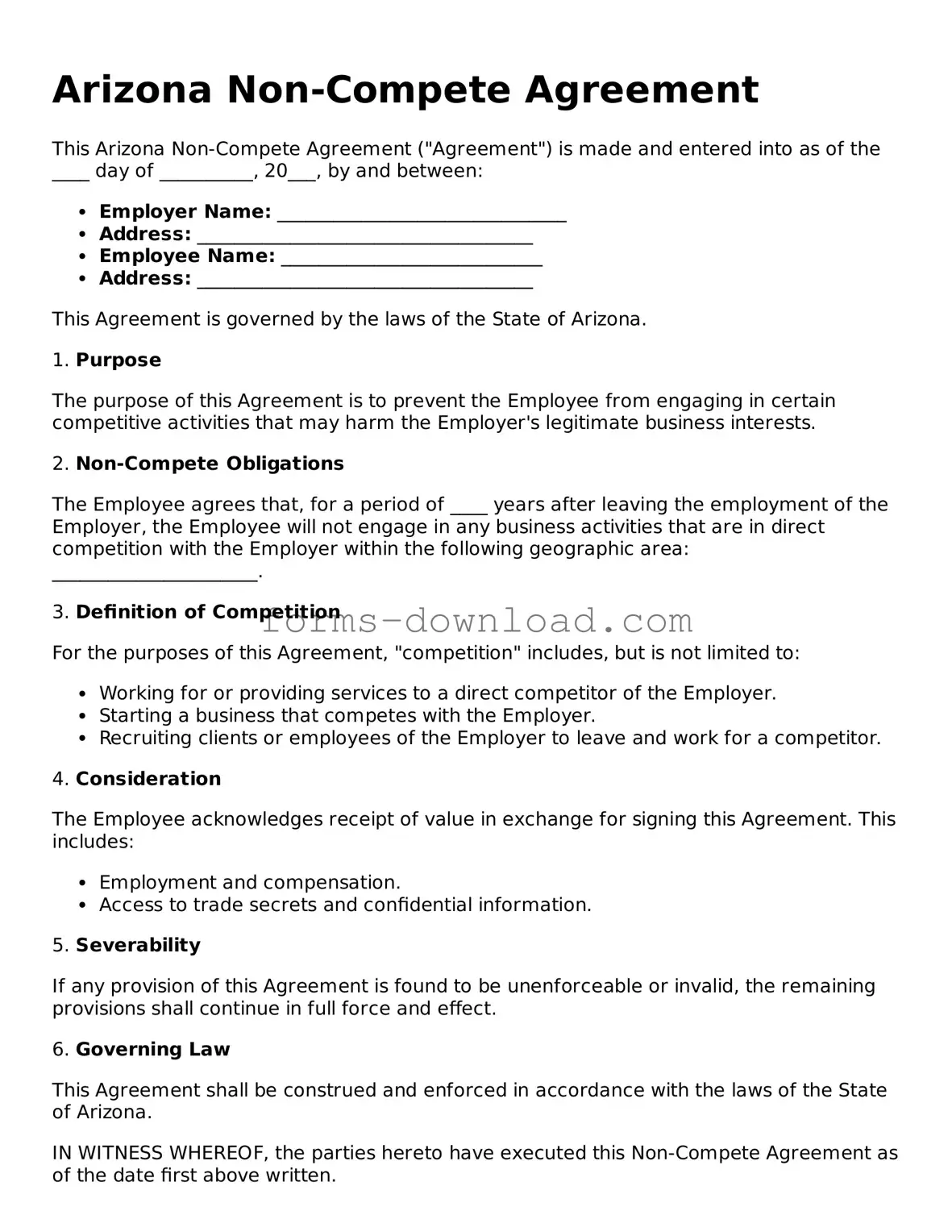 Attorney-Approved Non-compete Agreement Document for the State of Arizona
