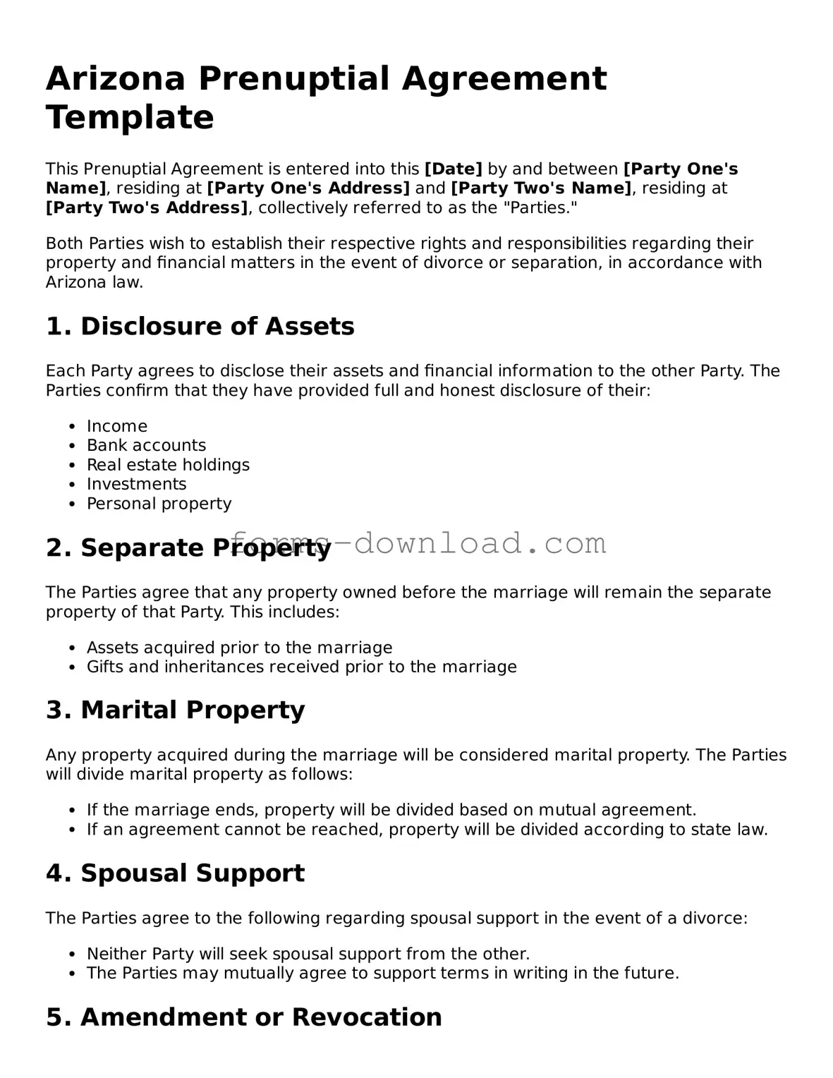 Attorney-Approved Prenuptial Agreement Document for the State of Arizona