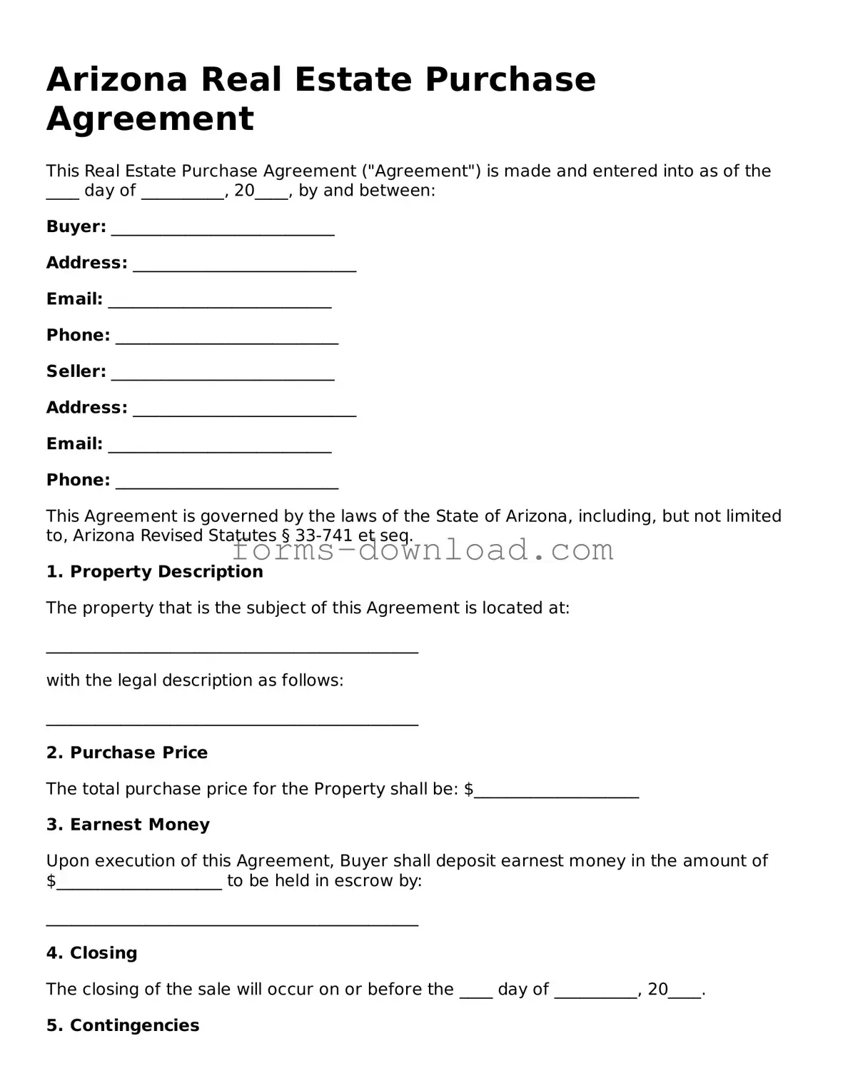 Attorney-Approved Real Estate Purchase Agreement Document for the State of Arizona