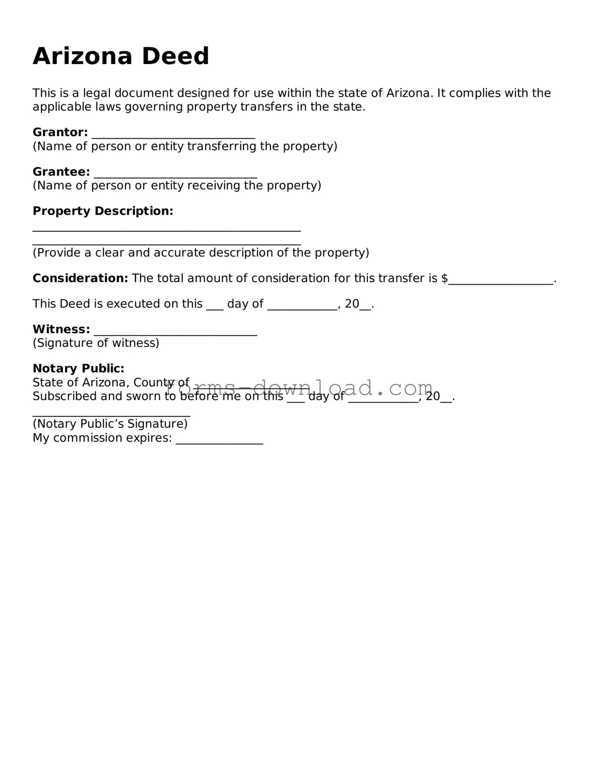 Attorney-Approved Deed Document for the State of Arizona
