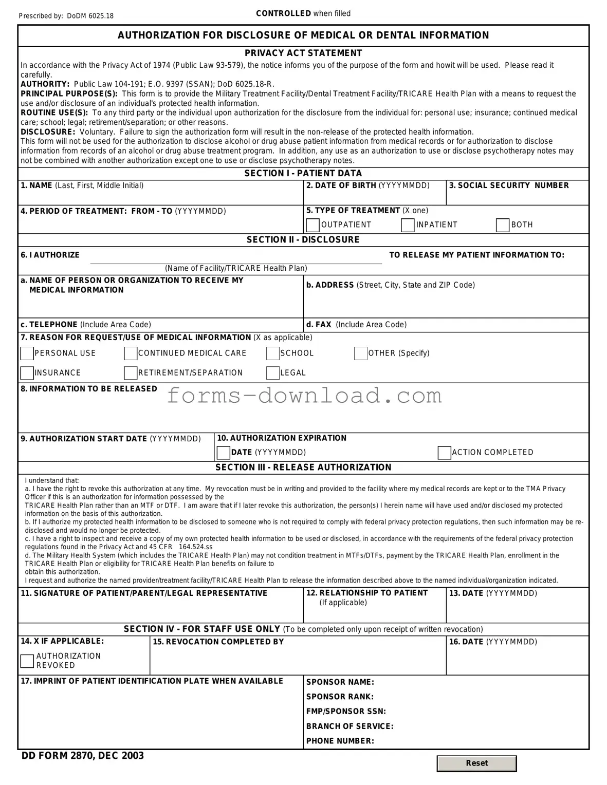 Blank DD 2870 Form