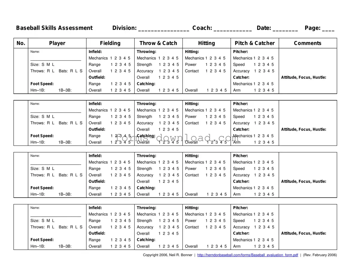 Blank Baseball Assessment Form