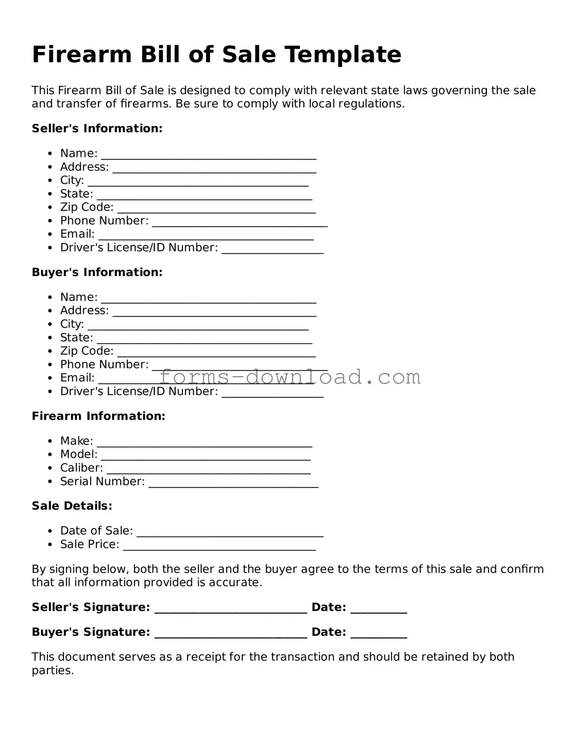 Fillable Firearm Bill of Sale Form