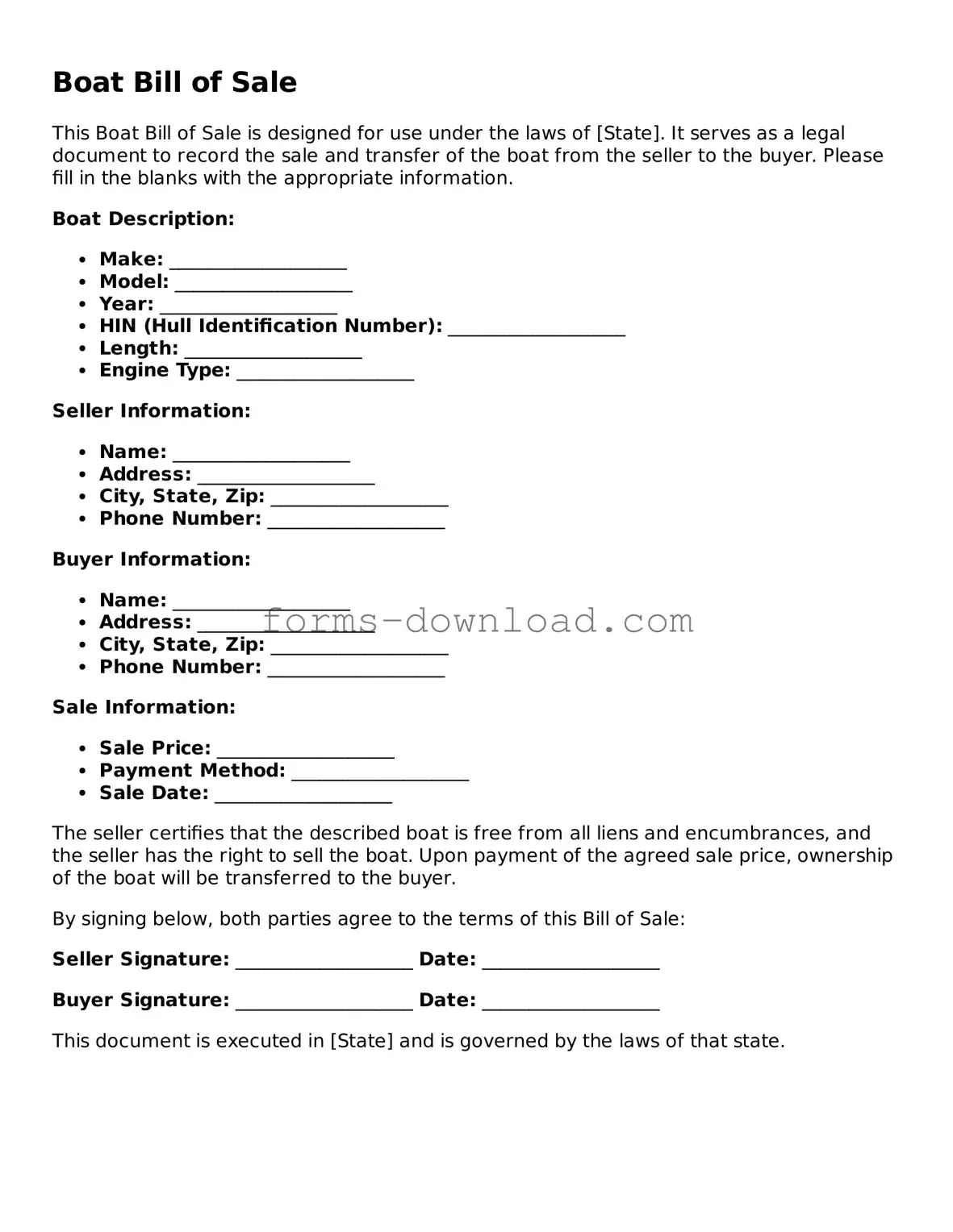 Fillable Boat Bill of Sale Form