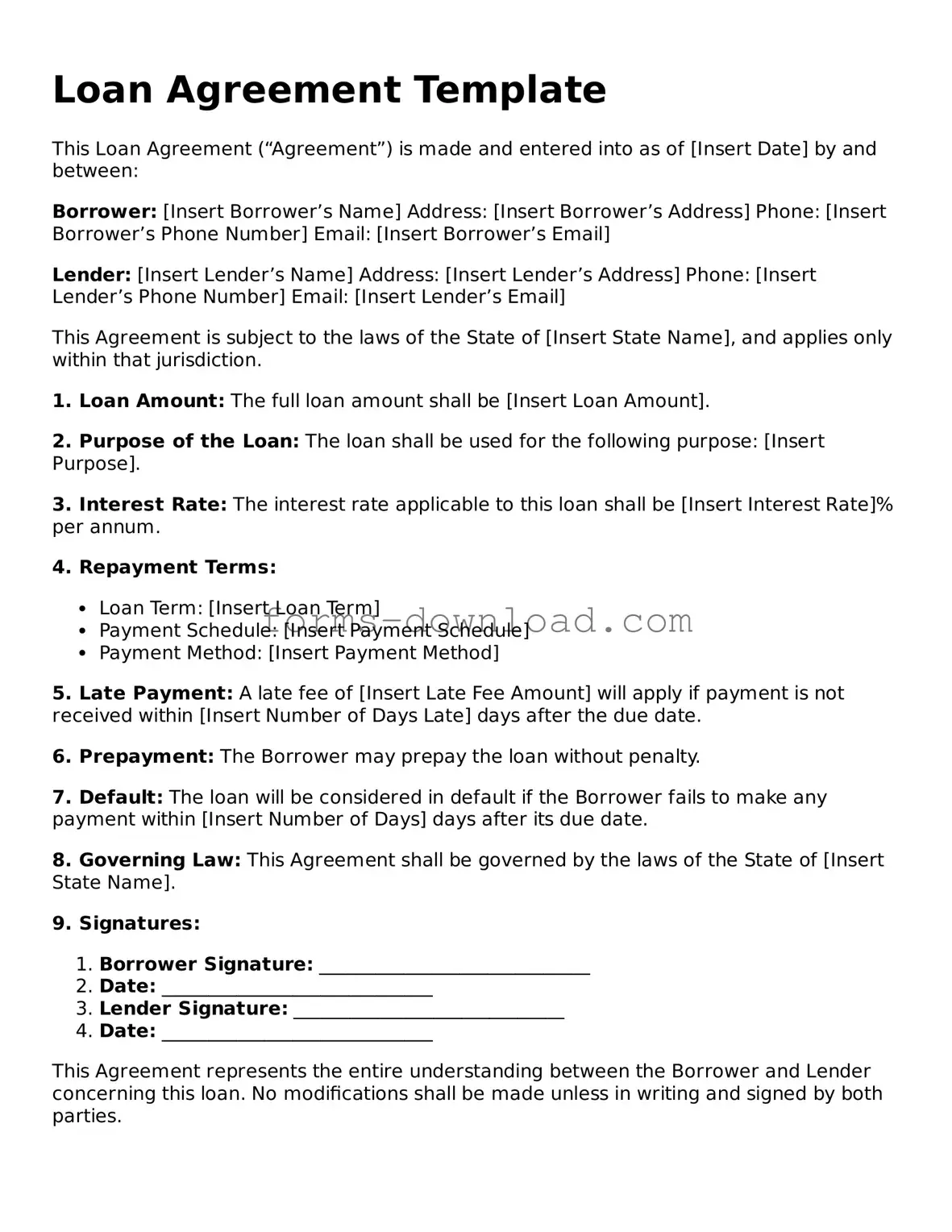 Fillable Loan Agreement Form