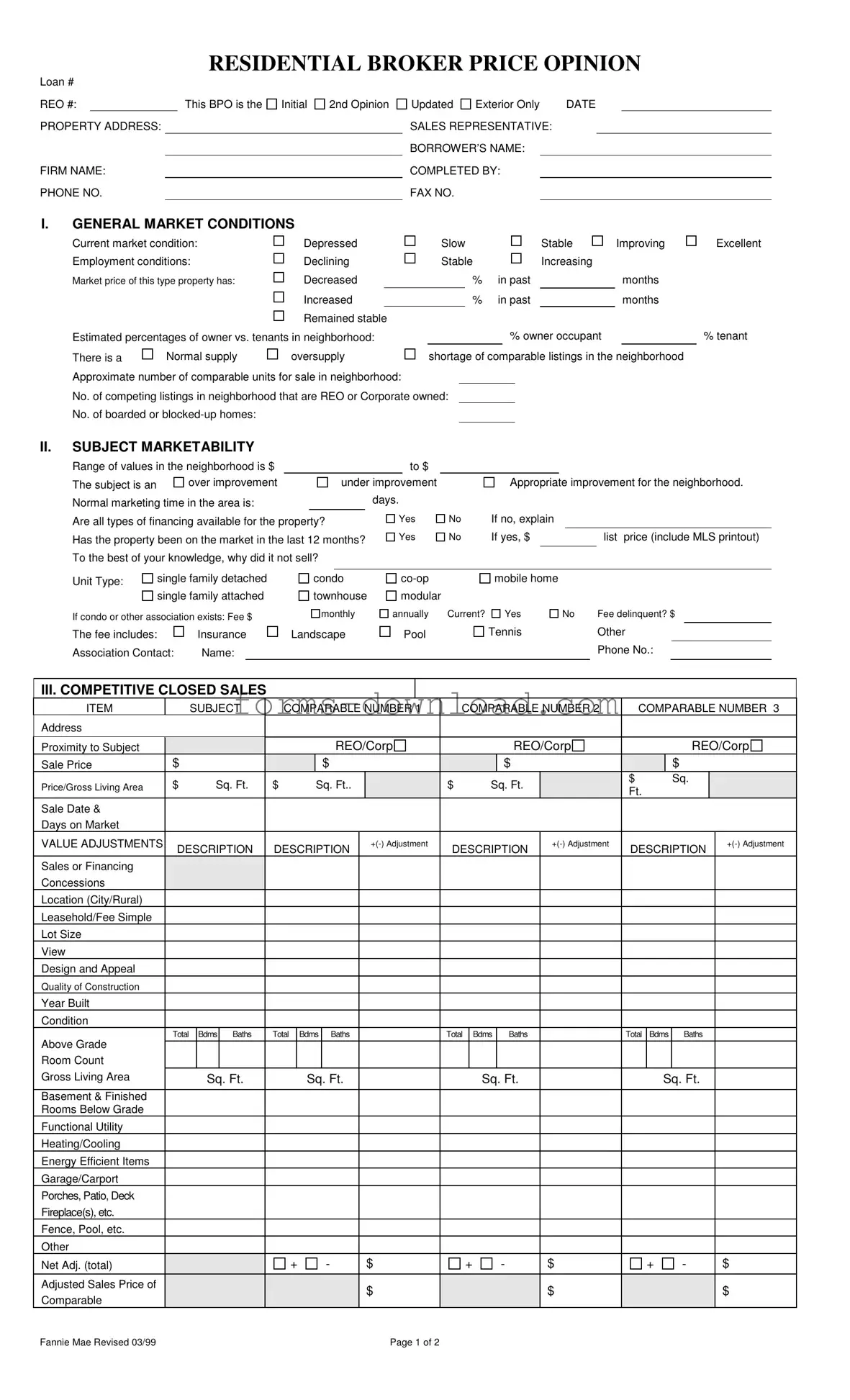 Blank Broker Price Opinion Form