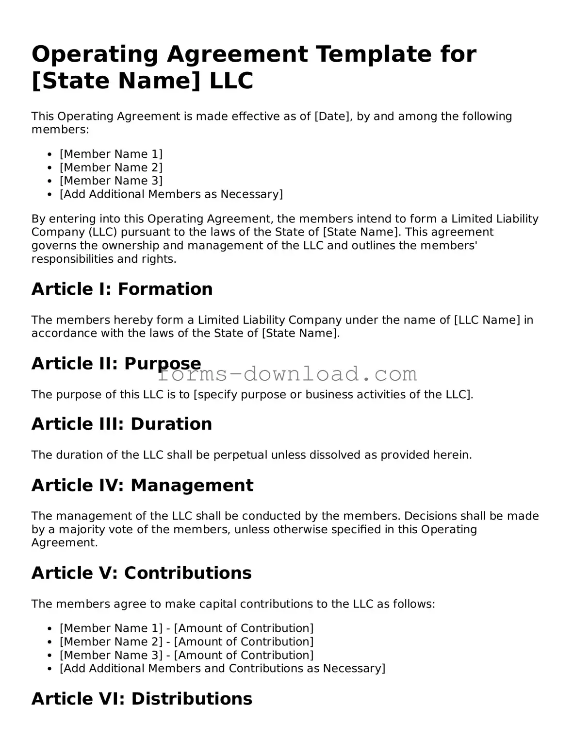 Fillable Operating Agreement Form