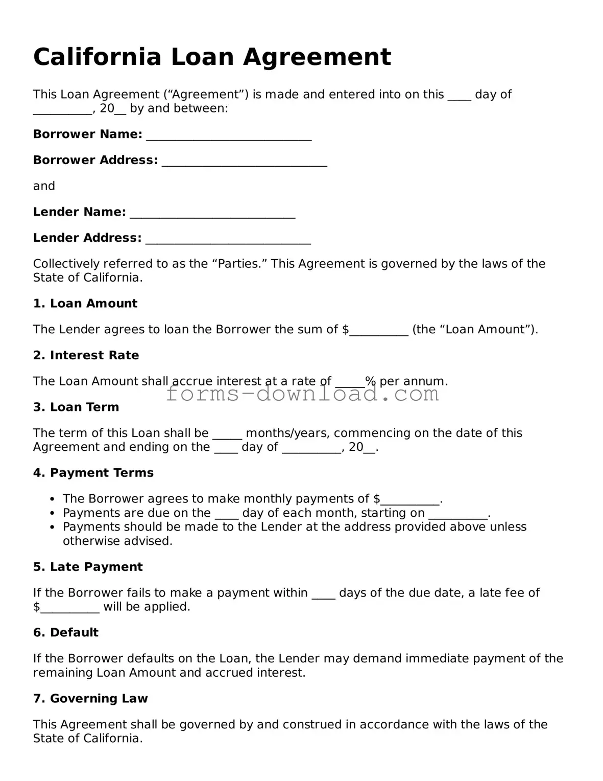 Attorney-Approved Loan Agreement Document for the State of California