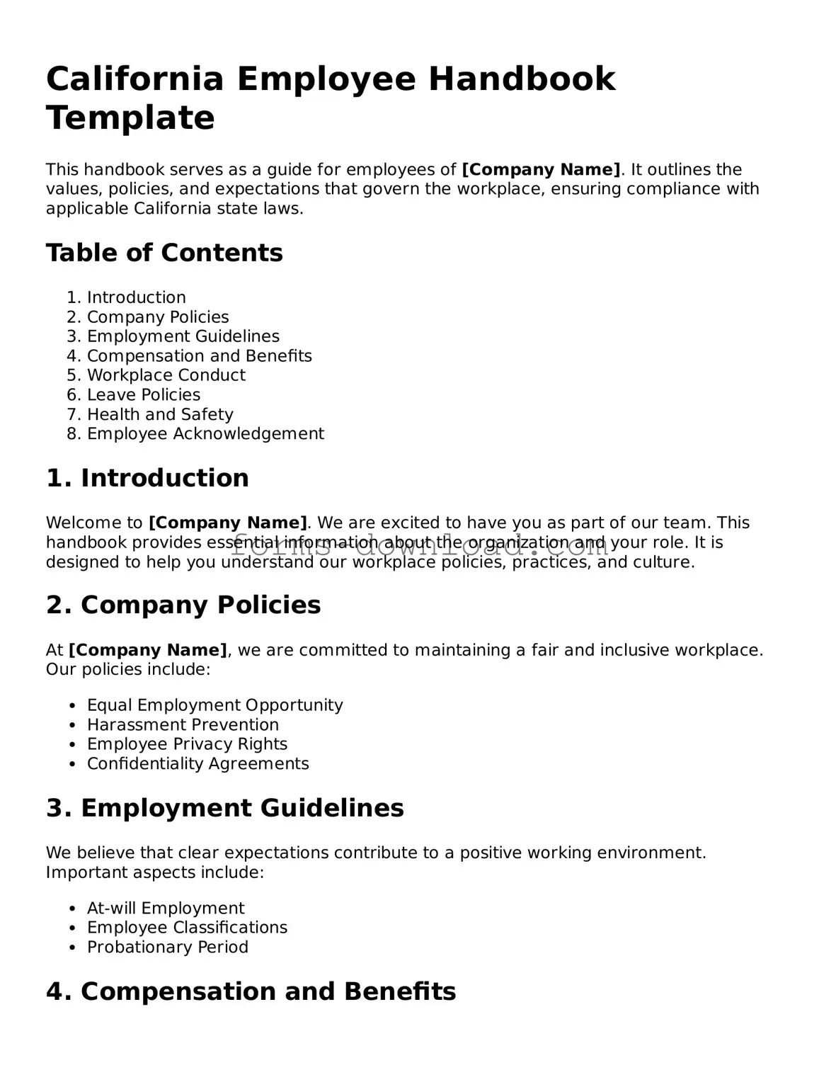Attorney-Approved Employee Handbook Document for the State of California