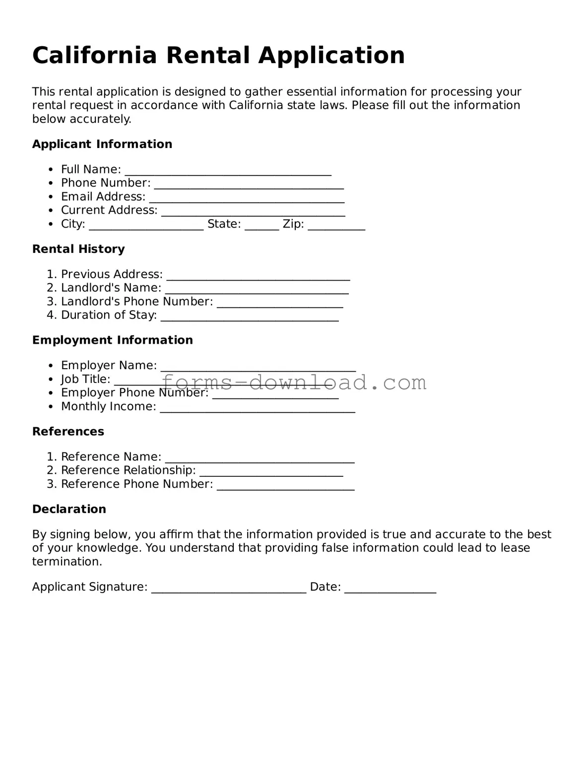 Attorney-Approved Rental Application Document for the State of California