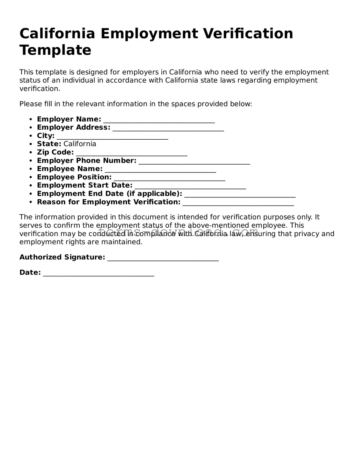 Attorney-Approved Employment Verification Document for the State of California