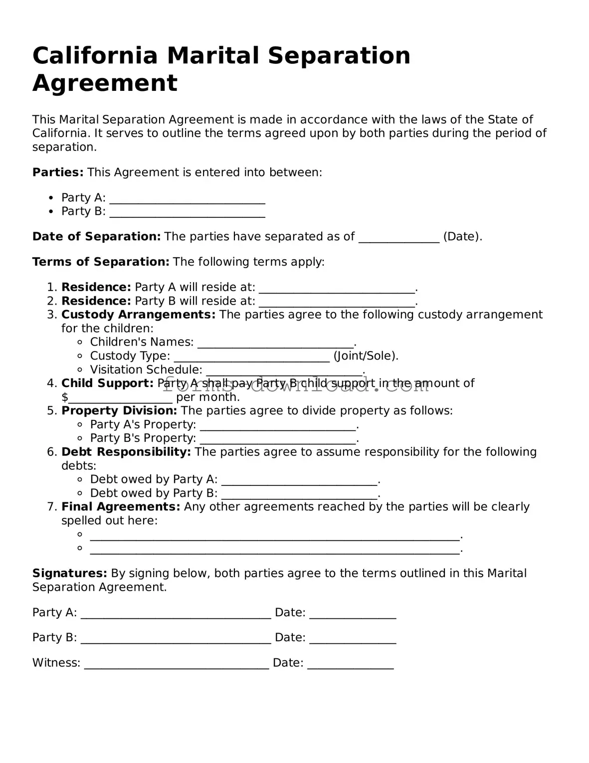 Attorney-Approved Marital Separation Agreement Document for the State of California