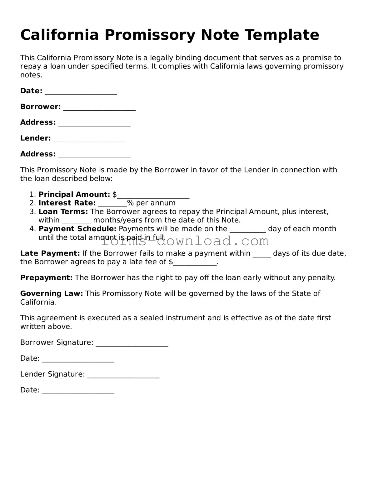 Attorney-Approved Promissory Note Document for the State of California