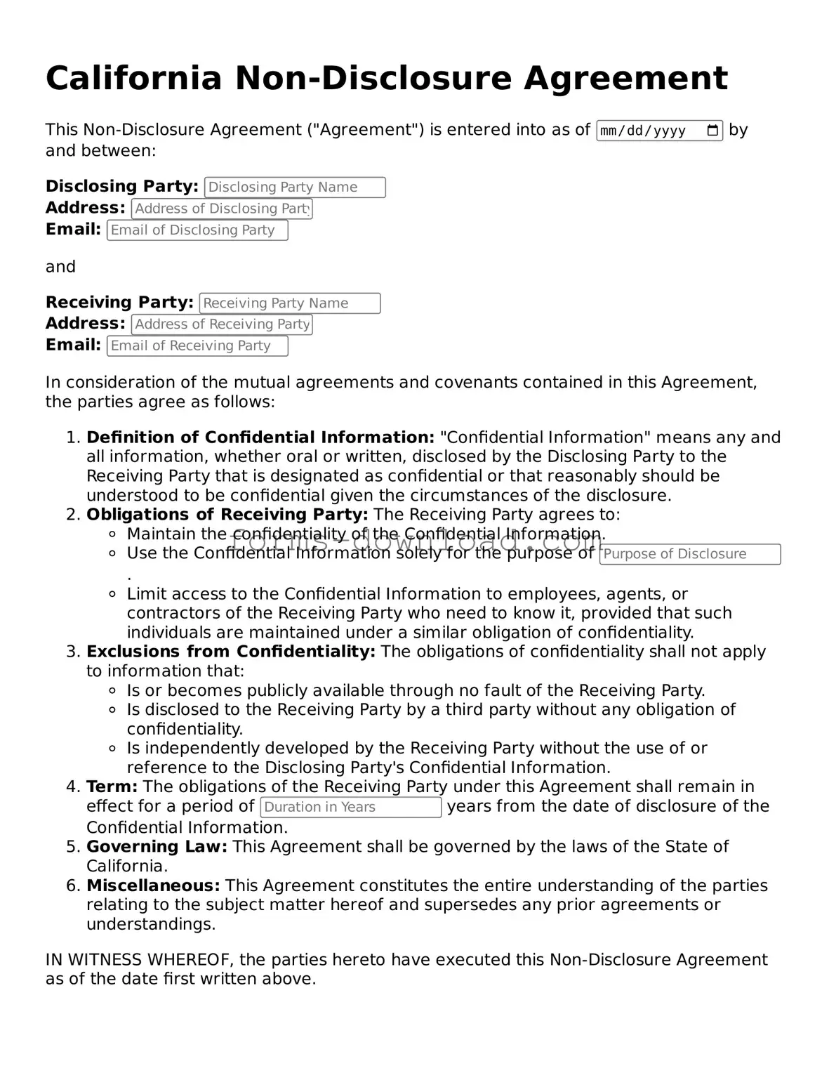 Attorney-Approved Non-disclosure Agreement Document for the State of California