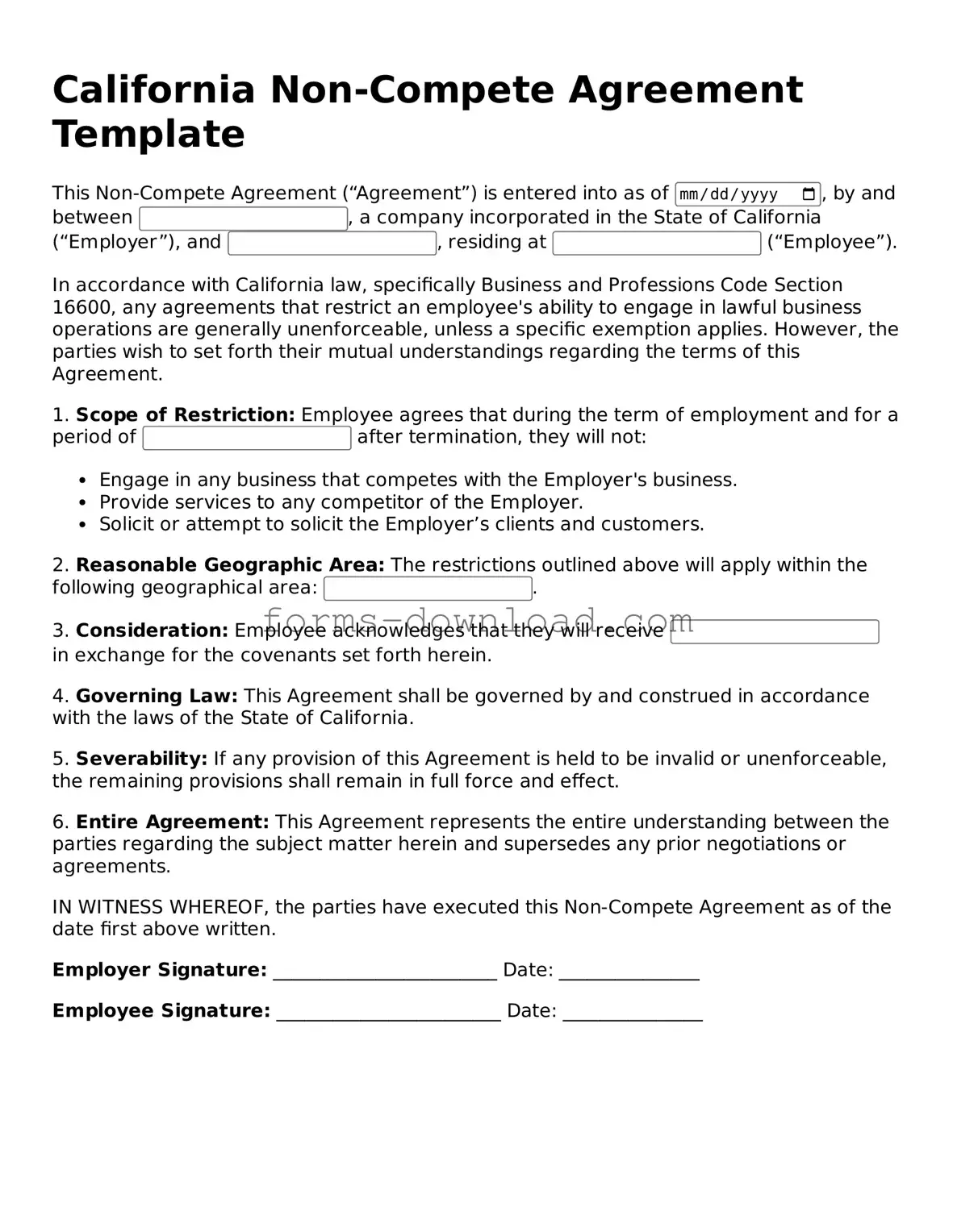 Attorney-Approved Non-compete Agreement Document for the State of California
