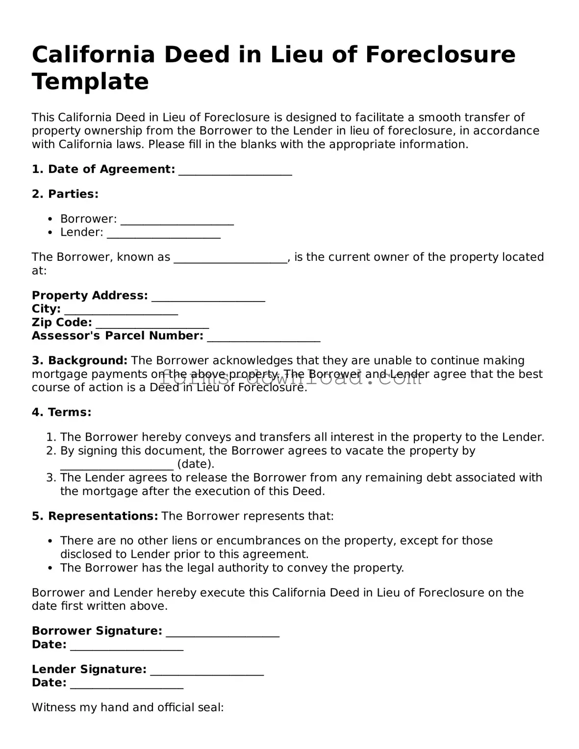 Attorney-Approved Deed in Lieu of Foreclosure Document for the State of California