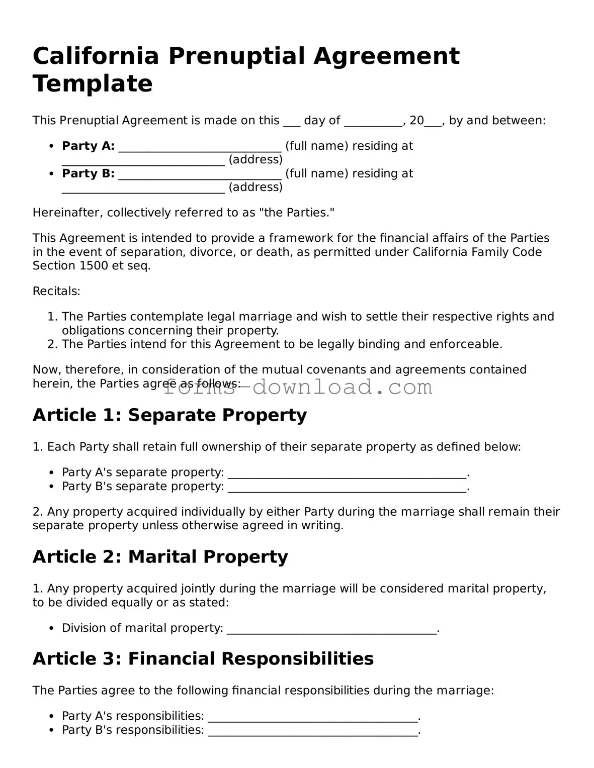 Attorney-Approved Prenuptial Agreement Document for the State of California