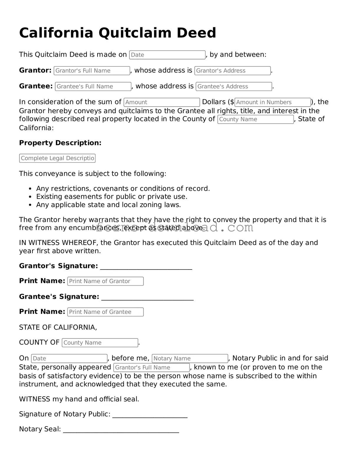 Attorney-Approved Quitclaim Deed Document for the State of California