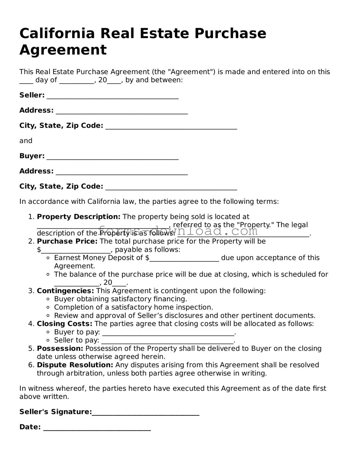 Attorney-Approved Real Estate Purchase Agreement Document for the State of California