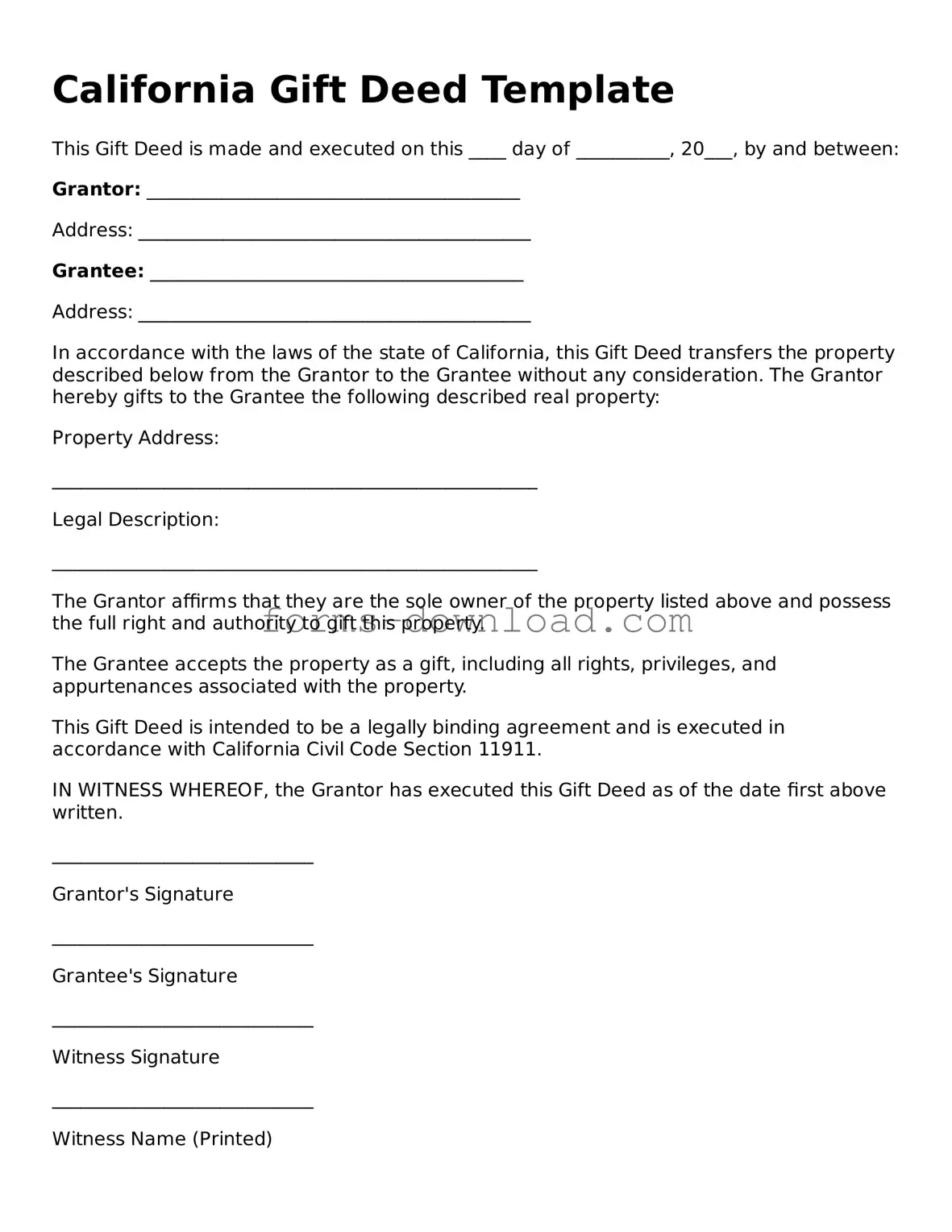 Attorney-Approved Gift Deed Document for the State of California