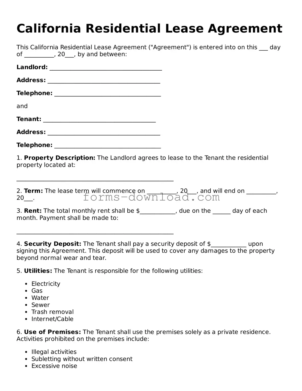 Attorney-Approved Residential Lease Agreement Document for the State of California