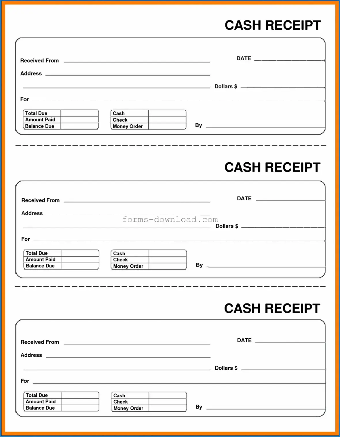 Blank Cash Receipt Form
