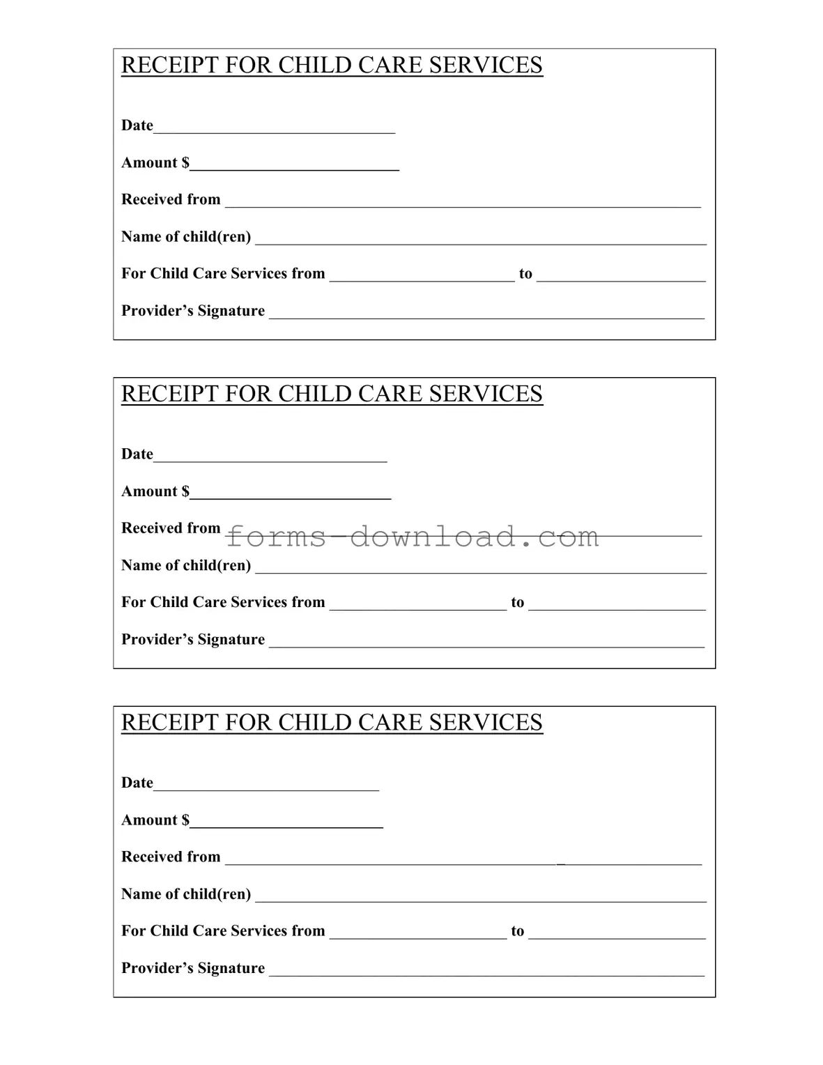 Blank Childcare Receipt Form