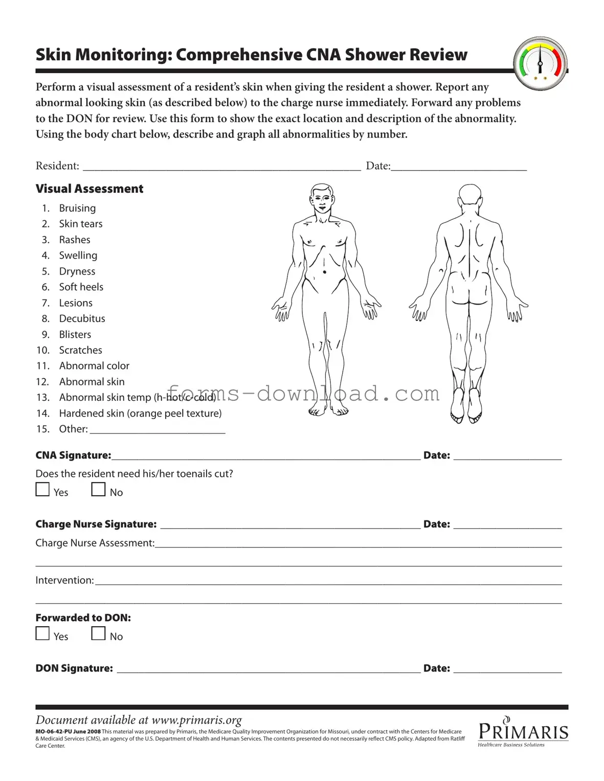 Blank Cna Shower Sheets Form