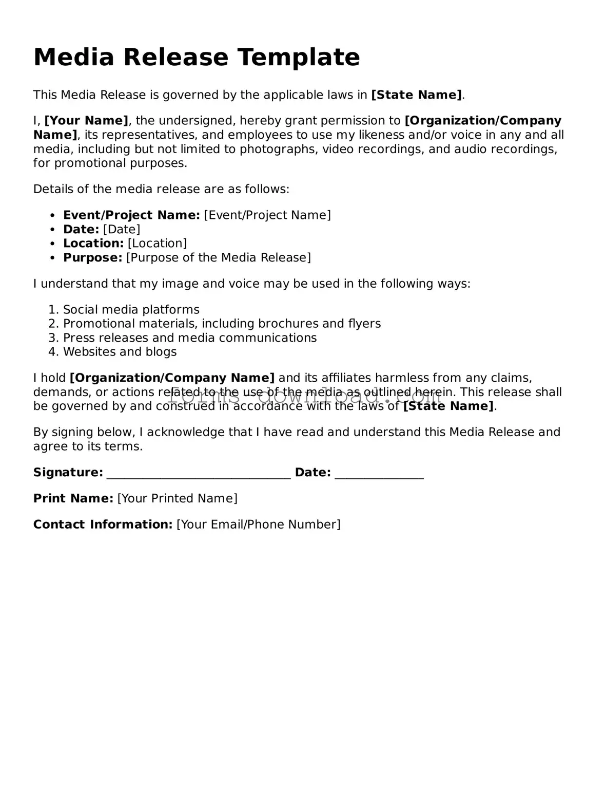 Fillable Media Release Form