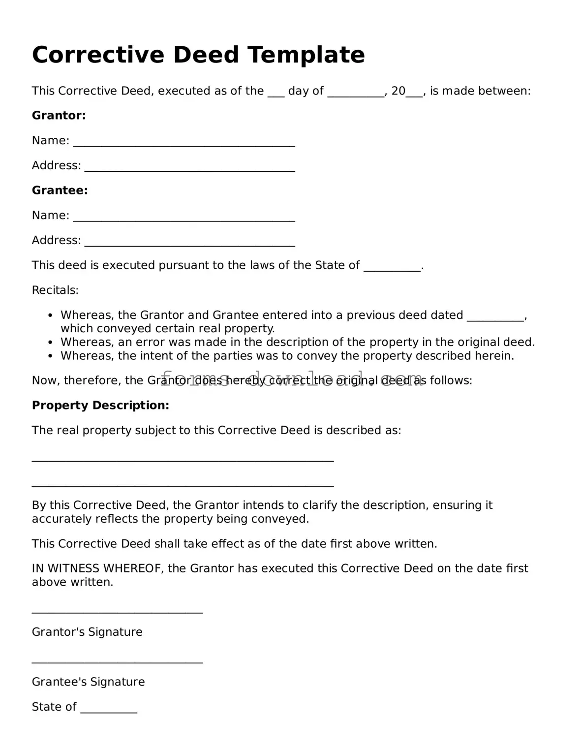 Fillable Corrective Deed Form