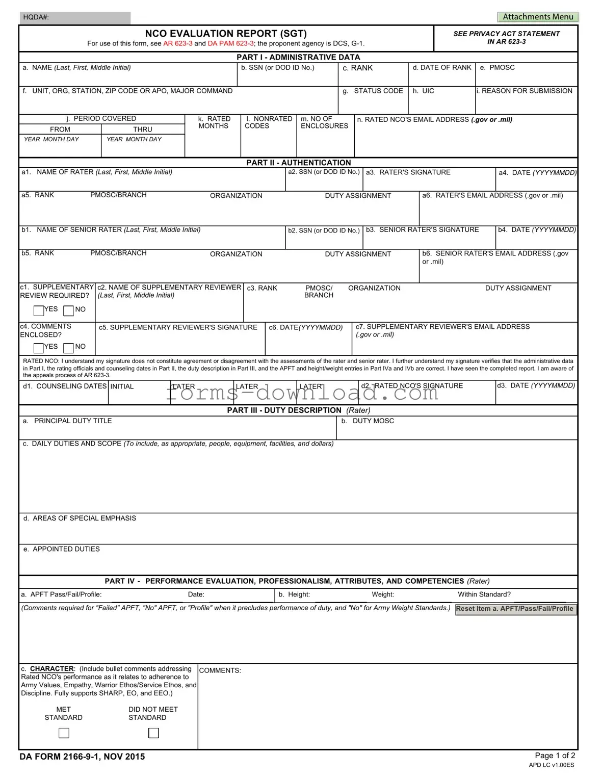 Blank Da 2166 9 1 Form