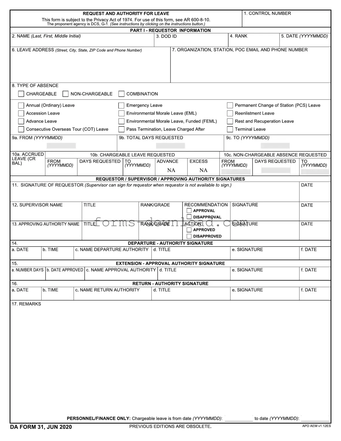 Blank Da 31 Form
