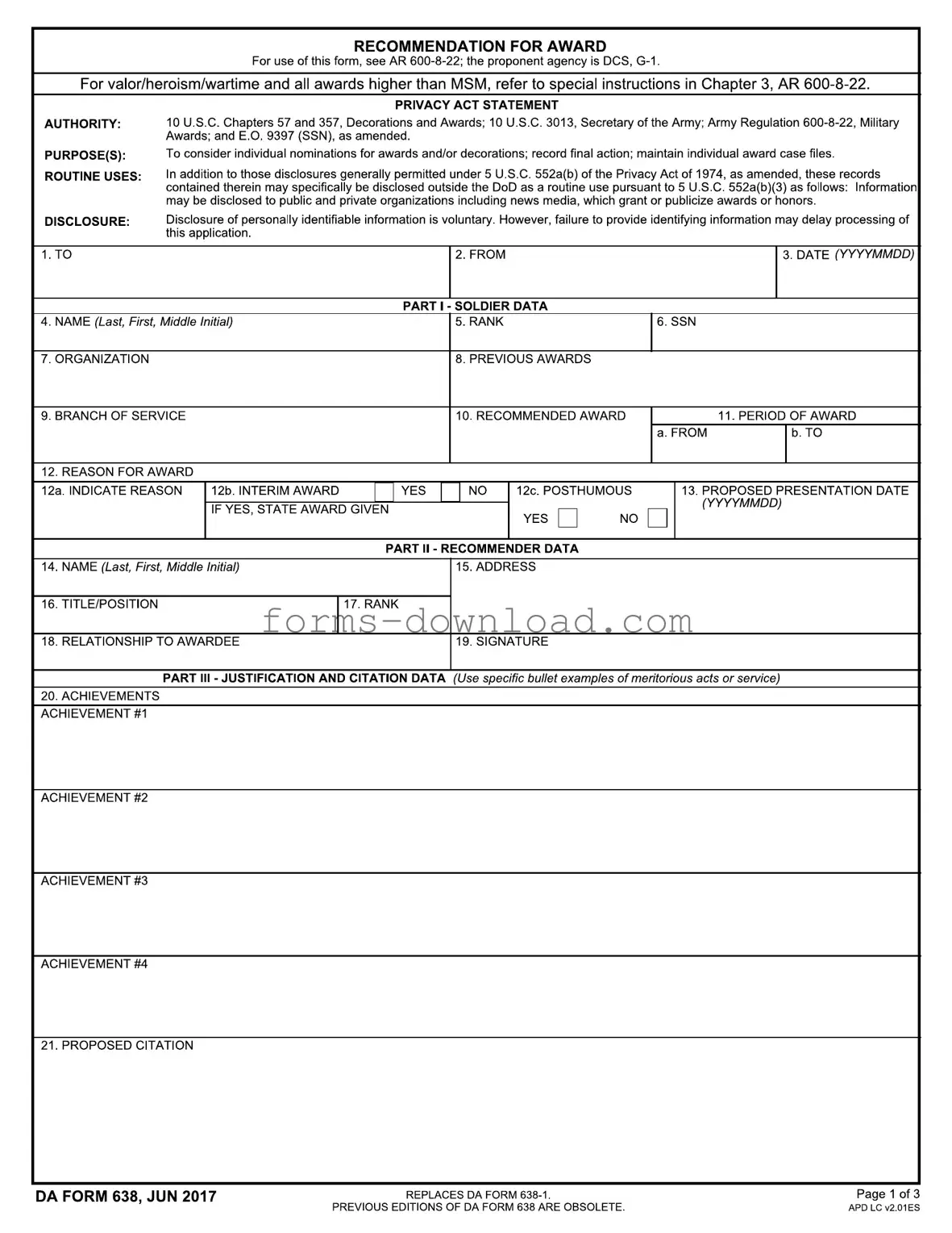 Blank Da 638 Form