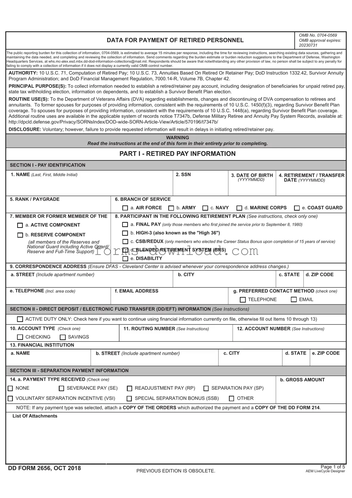 Blank DD 2656 Form