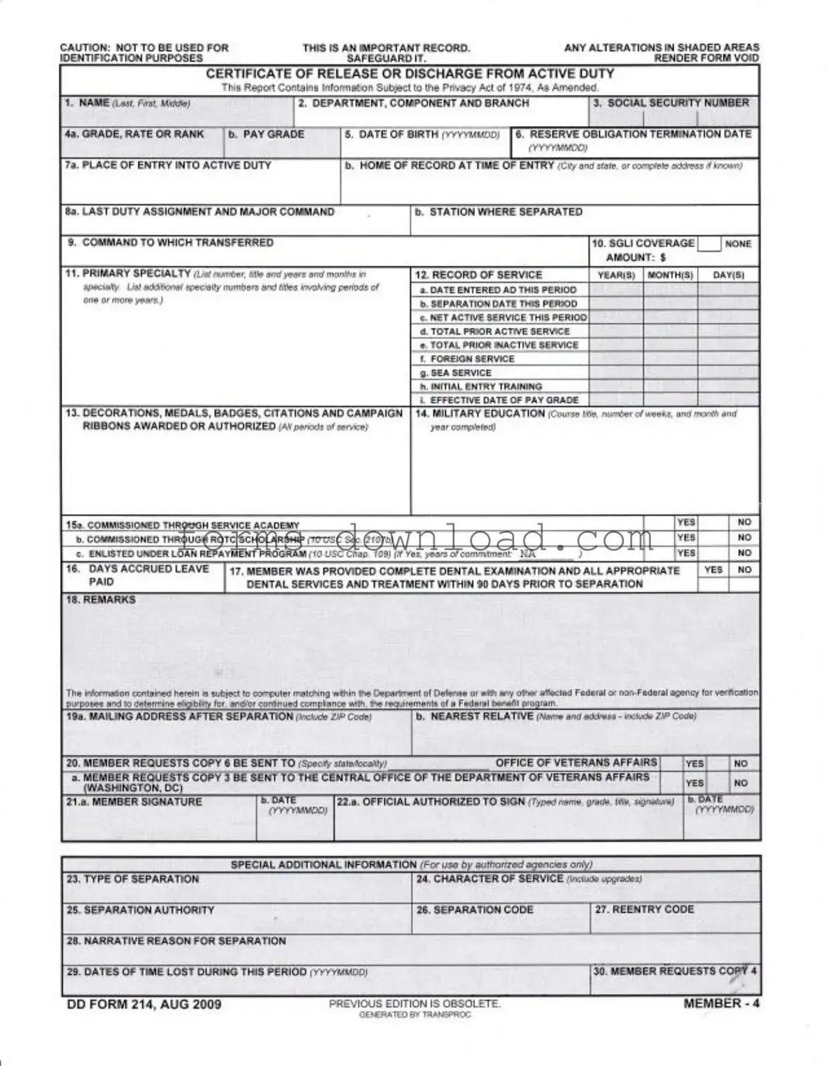 Blank Dd 214 Form