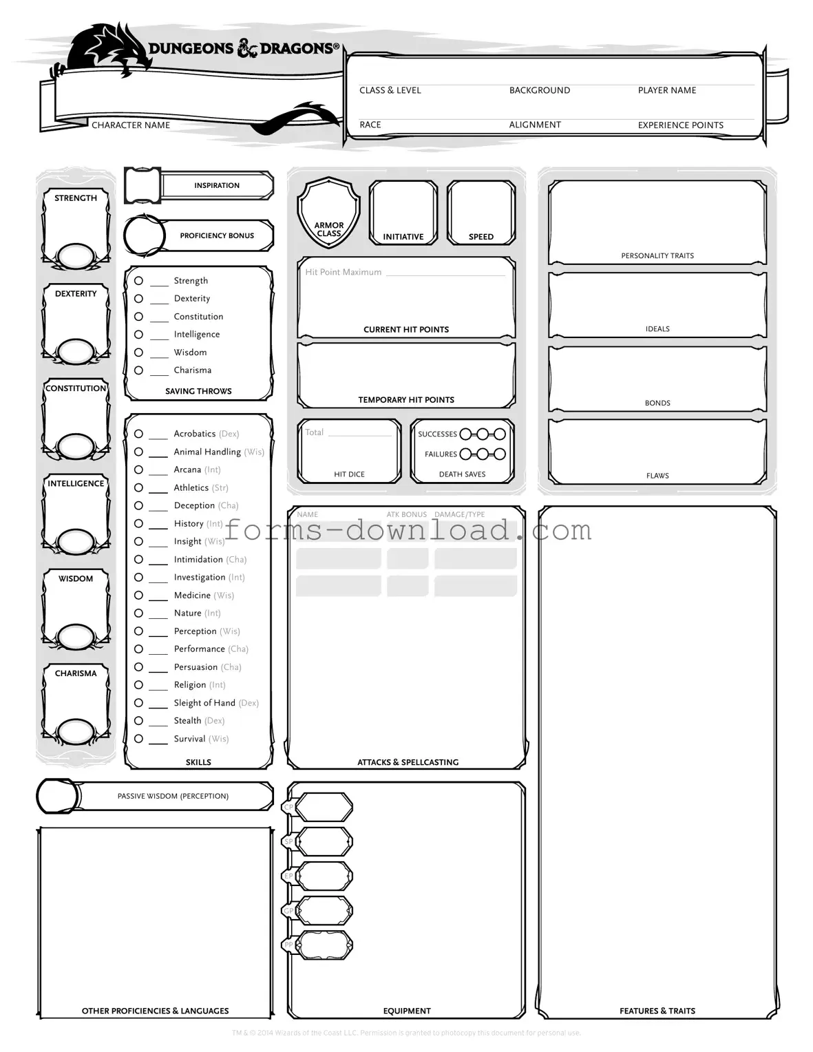 Blank Dnd Character Sheet Form