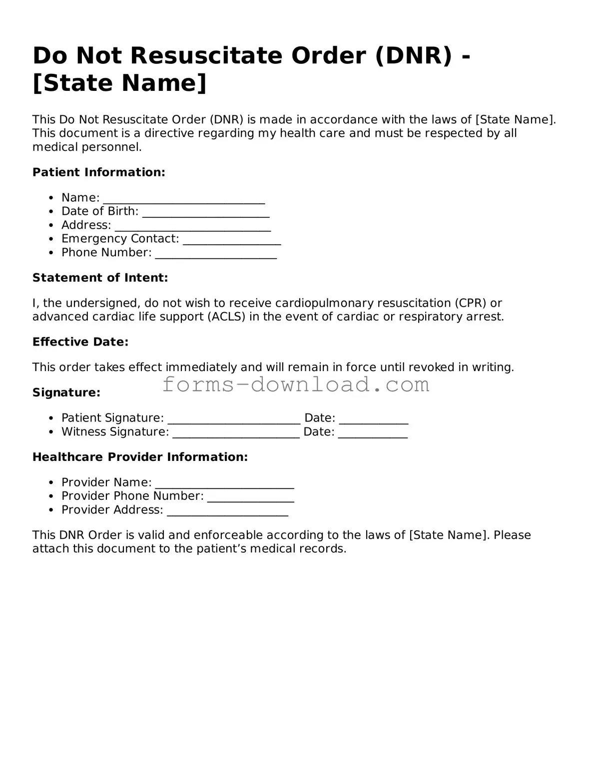 Fillable Do Not Resuscitate Order Form