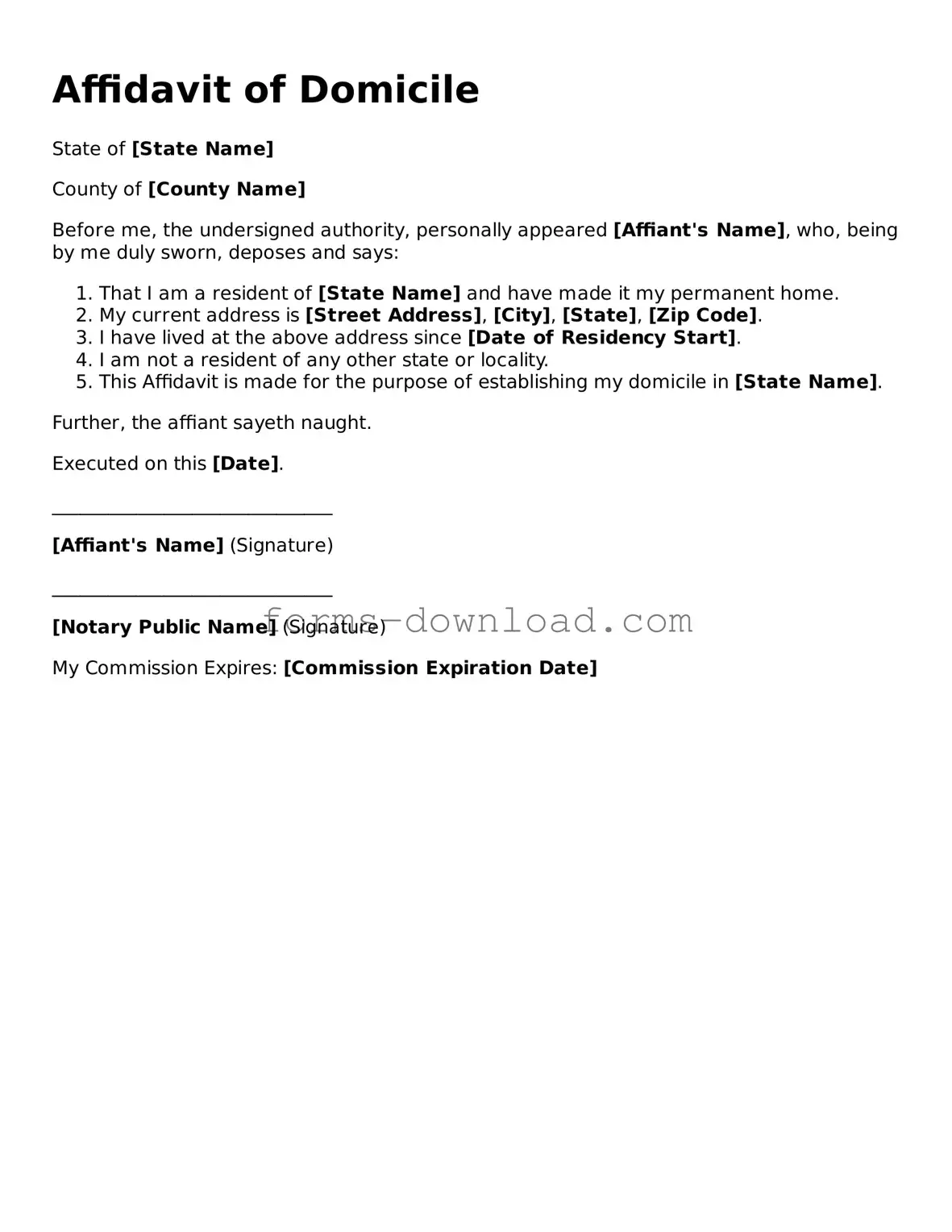 Fillable Affidavit of Domicile Form