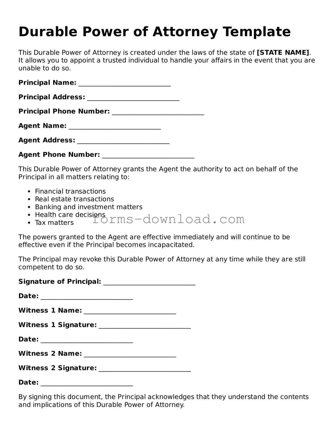 Fillable Durable Power of Attorney Form